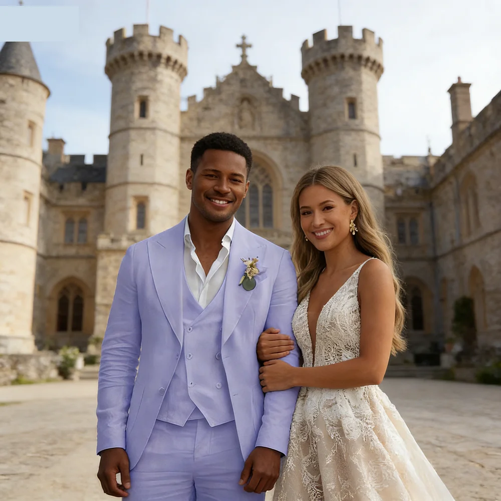 

Beige Linen Terno for Men Summer Wedding Smoking 3-Piece Suit Customizable Slim Fit Men's Blazer Party Wear