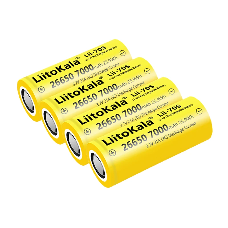 LiitoKala 3.7V 7000mAh Li-ion 26650 Batterie 21A Décharge Charge rapide ≤3A pour une utilisation à haute consommation