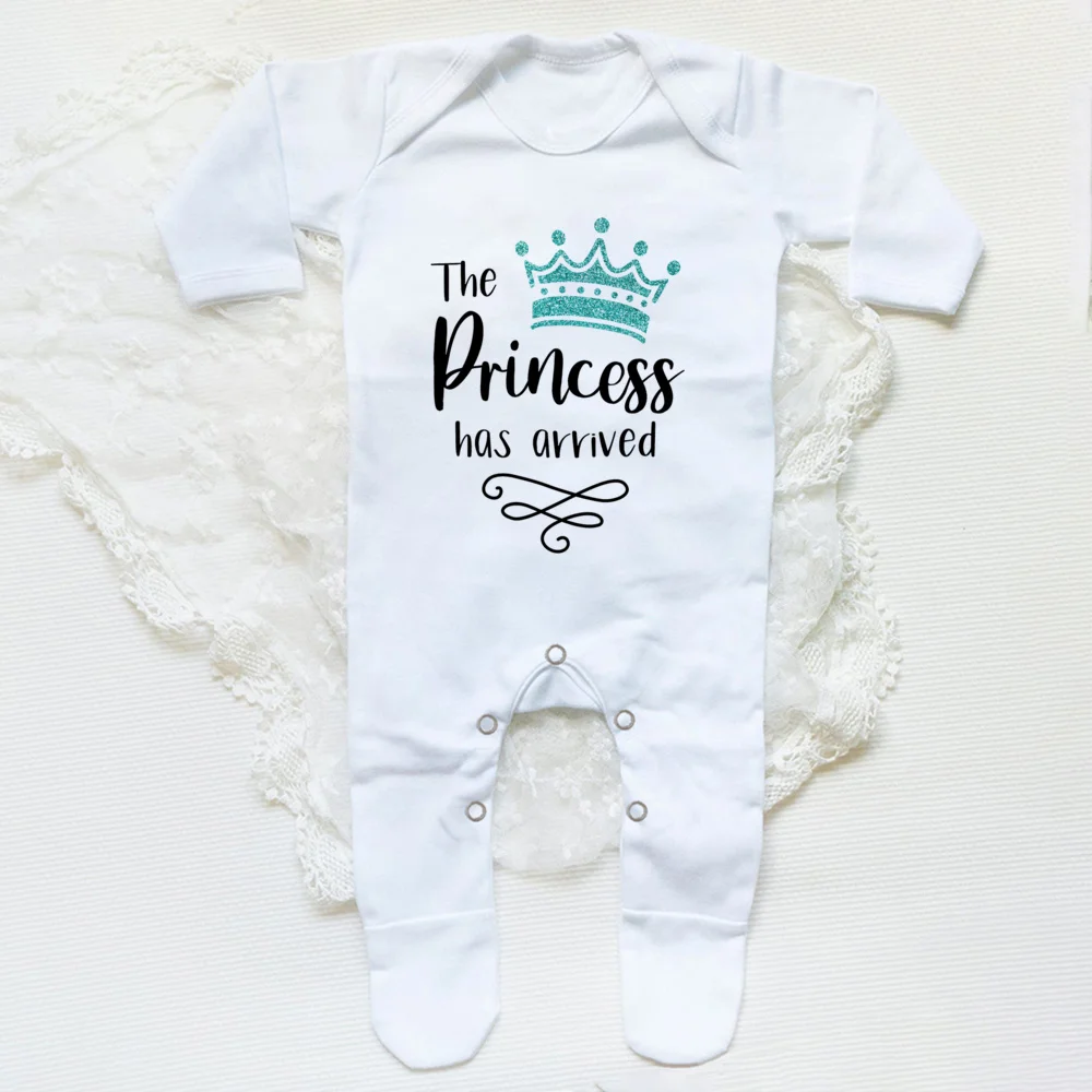 The Princess Has Arrived Print Baby Babygrow Sleepsuit Vest Bodysuit Newborn Coming Home Hospital Clothes Infant Shower Gift