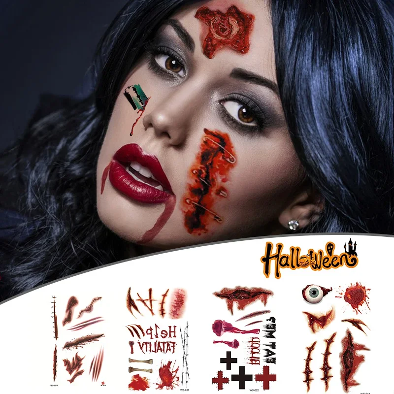 5-20PCS Halloween Fake Scar Tattoo Sticker Waterproof Bloody Wound Temporary Tattoos for Party Cosplay Body Decoration