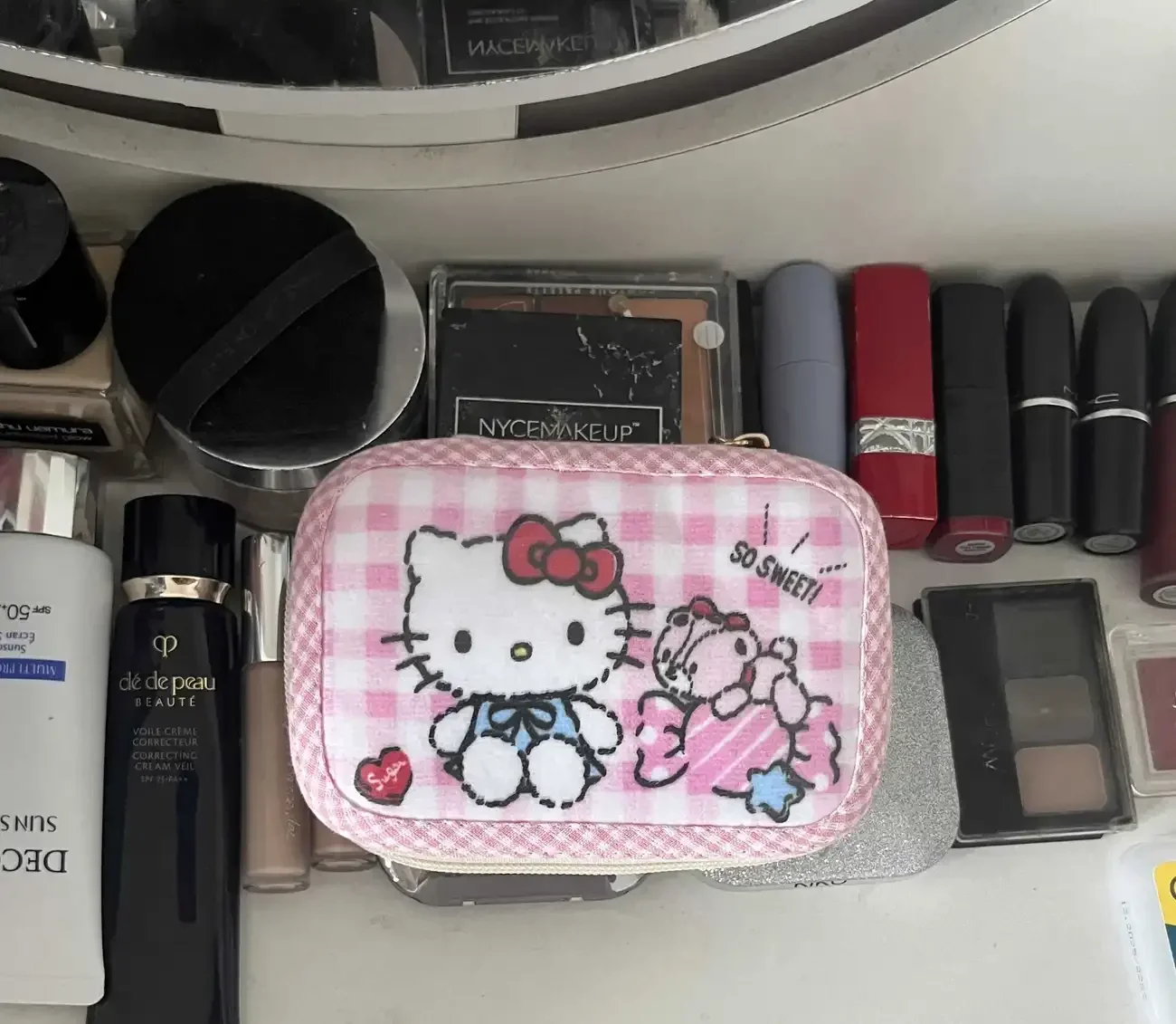 Kawaii Hello Kitty drukowanie torba do przechowywania kosmetyków wielofunkcyjna torba studencka o dużej pojemności torby etui na akcesoria Sanrio