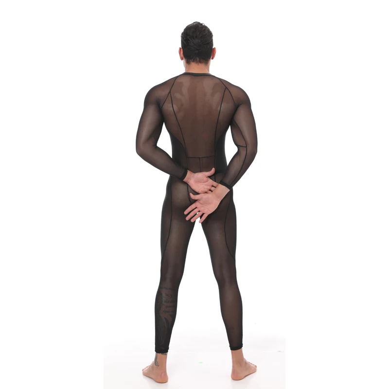 Erotic Costumes Men Spandex Full Body See Through Stitching Jumpsuits Men Sexy Strengthy Zentai Suits Gay Sex Suits