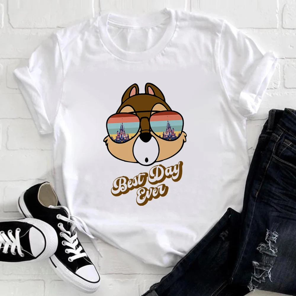 Disney T Shirt Women Chip 'n' Dale Printing Summer White Short Sleeve T-shirt Women Funny Harajuku Clothes Tops Streetwear Tees