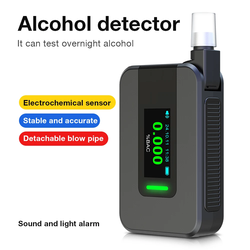 

Electrochemical Alcohol Tester USB Rechargeable Professional Breath Alcohol Tester Portable Alcohol Meter Drunk Driving Detector