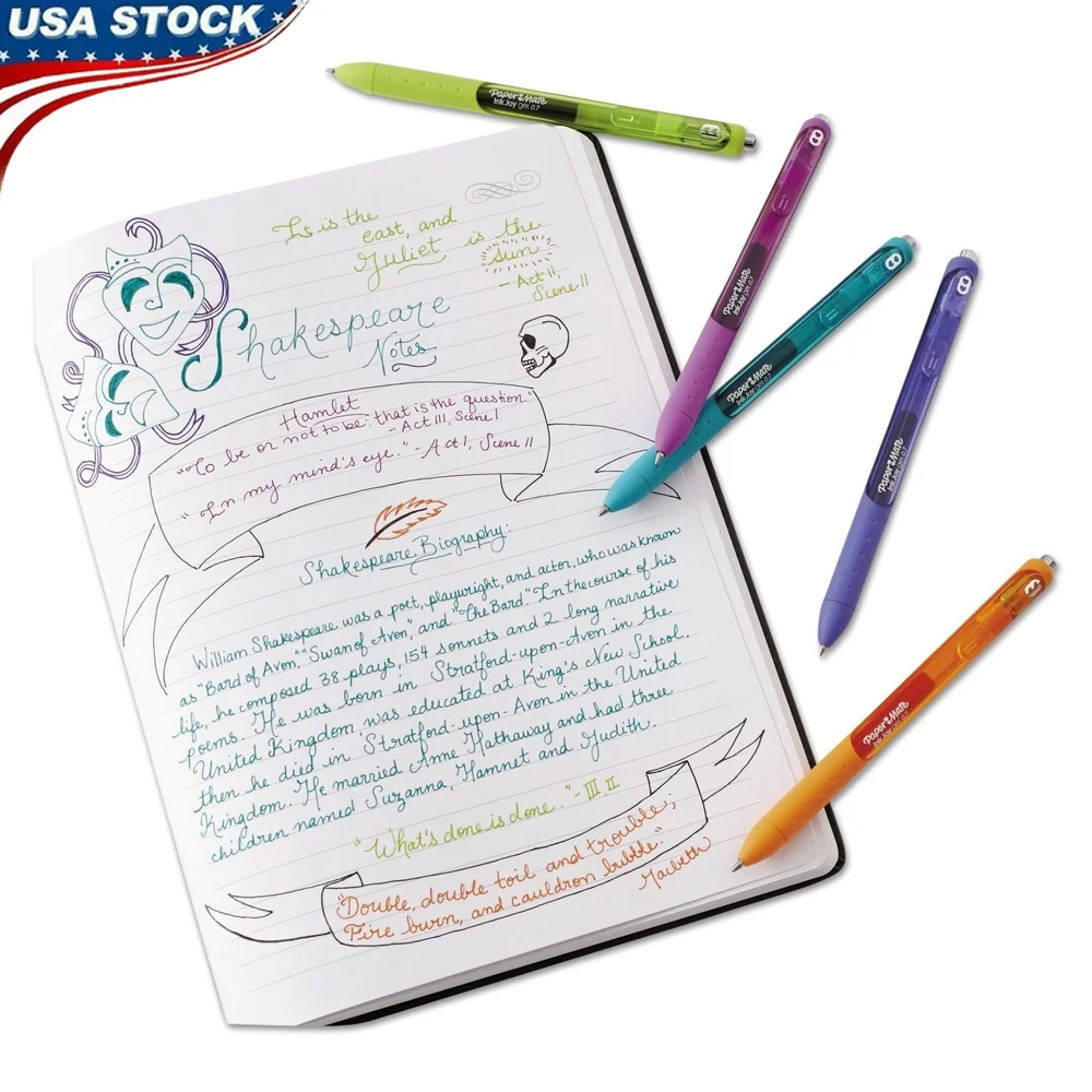 

Retractable Gel Pens Set of 12 Fine Point 0.5mm Quick Drying Blue Ink Smooth Grip Vibrant Colors No Smear