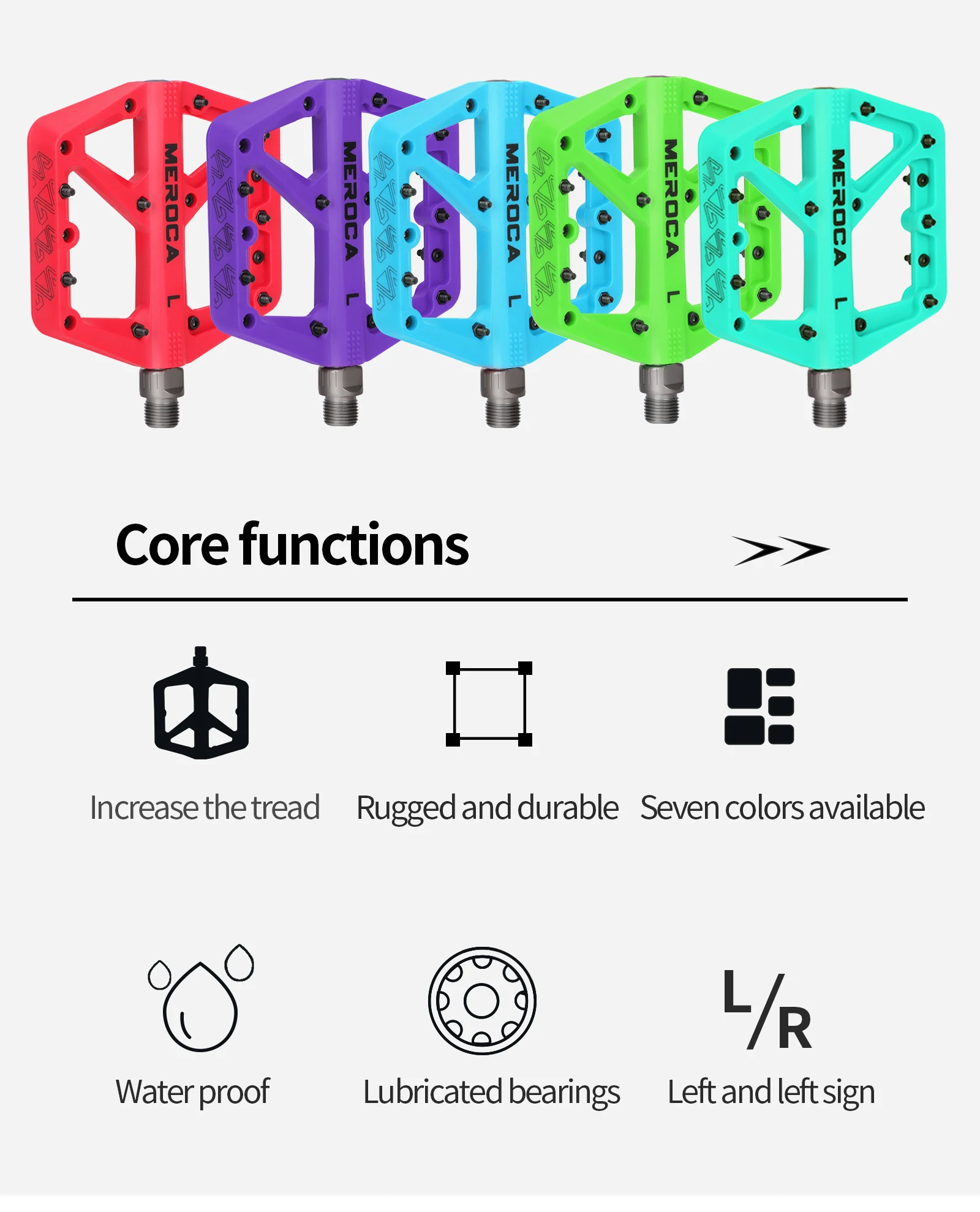 MEROCA Nylon-Fahrradpedale, ultraleichte Dichtungslager, Mountainbike, Rennrad, flache Plattform, wasserdichte Fahrradpedale, rutschfeste Teile – Detail 2