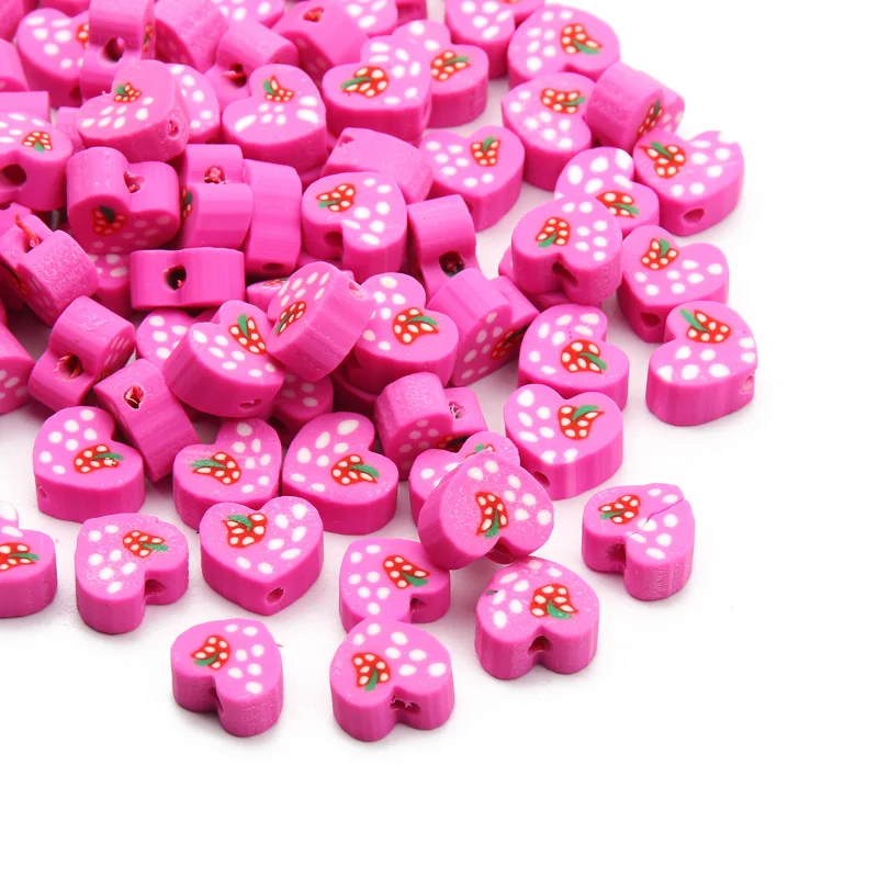 20/50/100pcs Rose Red Fruit Heart Shape Clay Spacer Beads Polymer Clay Beads For Jewelry Making Diy Bracelet Handmade Supplies