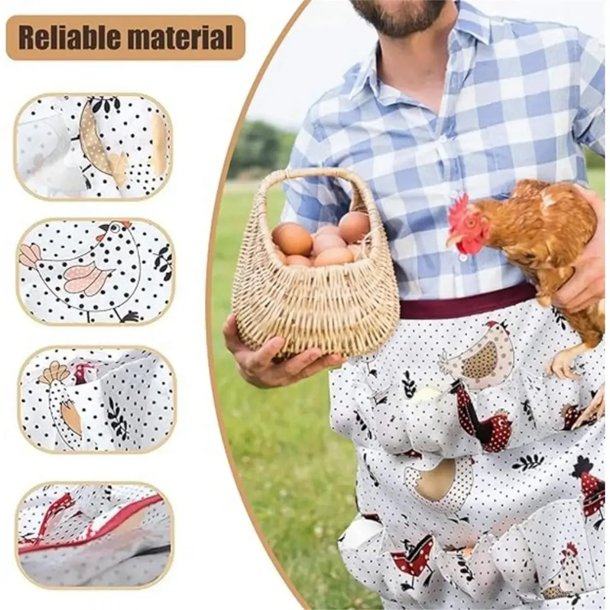 Egg Apron Deep Pockets with Elastic Closures Egg Collecting Gathering Holding Apron with 12 Pockets