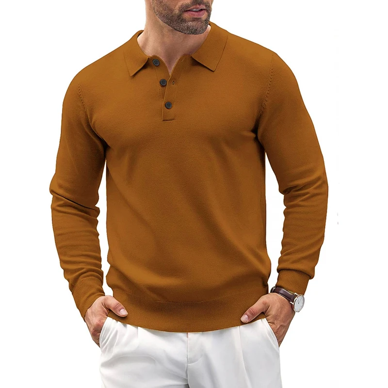 Outdoor Herren Strick-Poloshirt mit langen Ärmeln, lässig, klassisch, Poloshirts, Button-Down-Pullover, Thermo-Pullover, leichter Pullover