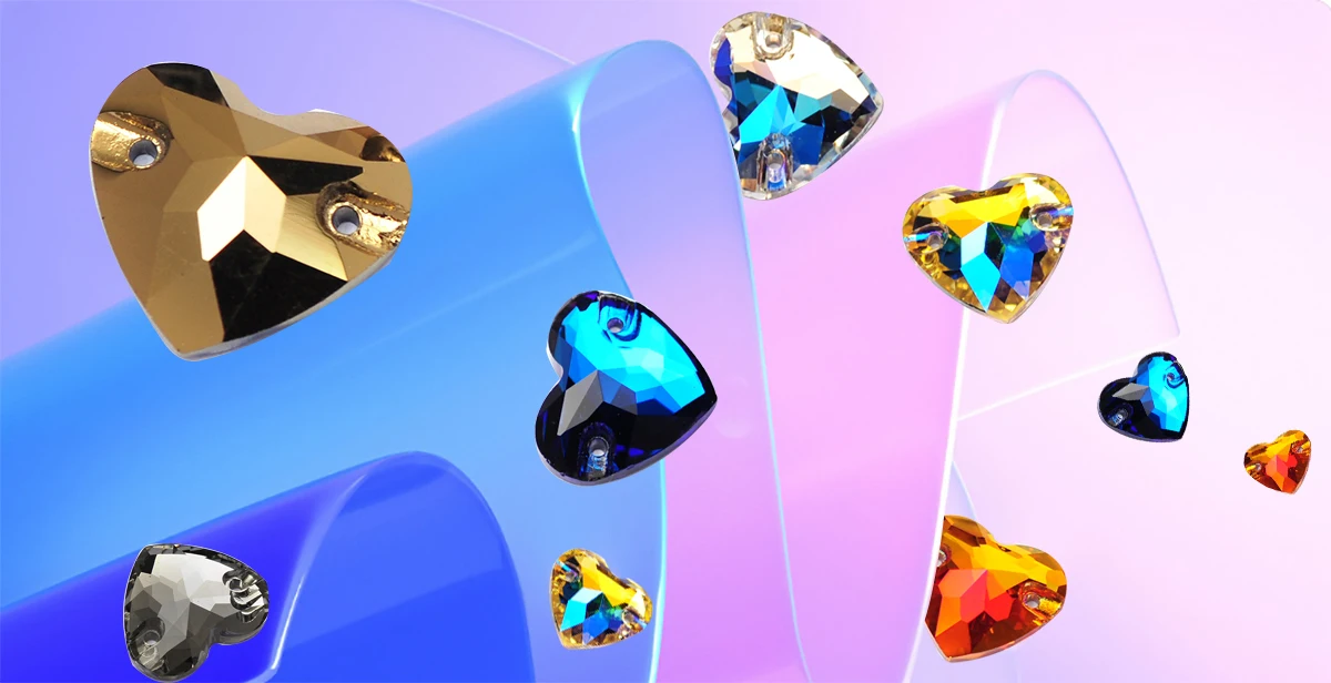 Pubrilex Herzförmige Aufnähbare Strasssteine aus Glas, Flache Rückseite, Strass-Nähperlen, Kristalle für Hochzeitskleider und Kleidungsstücke – Detail 1