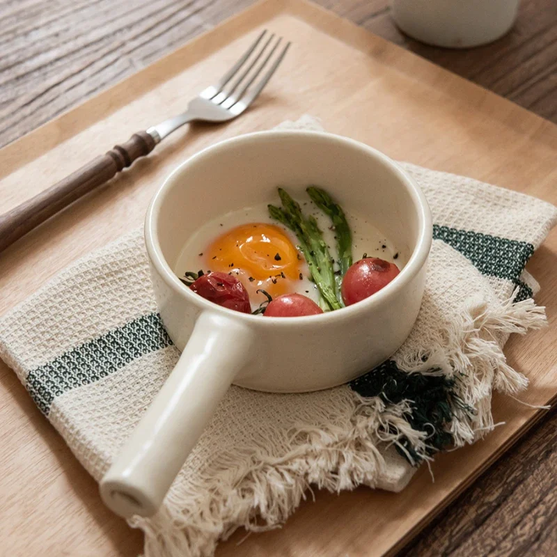 

Coarse Pottery Single Handle Small Soup Pot Japanese Heat-resistant Sand Jug Cheese Baked Rice Bowl Vegetable Mini Pan