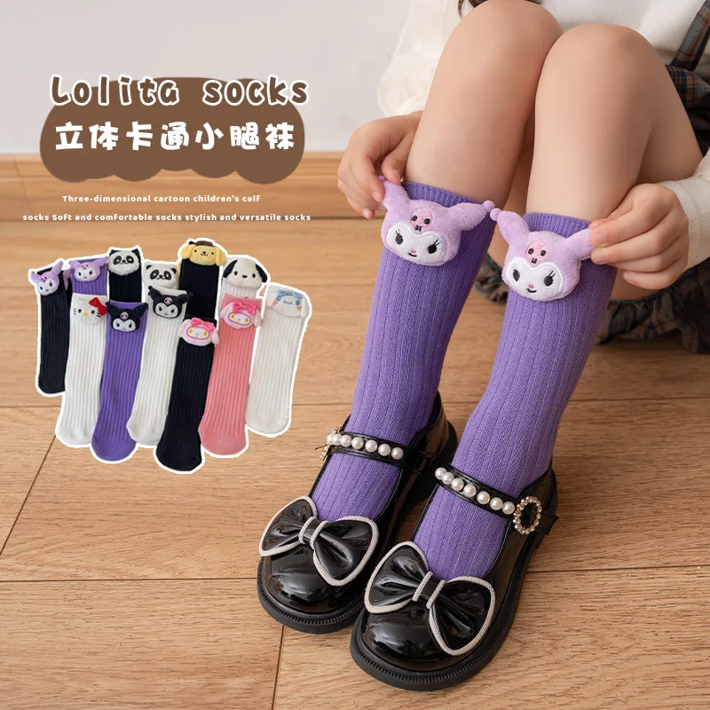 Kuromi Melody Cinnamoroll Kitty Cat Sanrio Socks for Children's Girls Cartoon Kawaii Korean Style Mid-Tube Trendy Student Socks