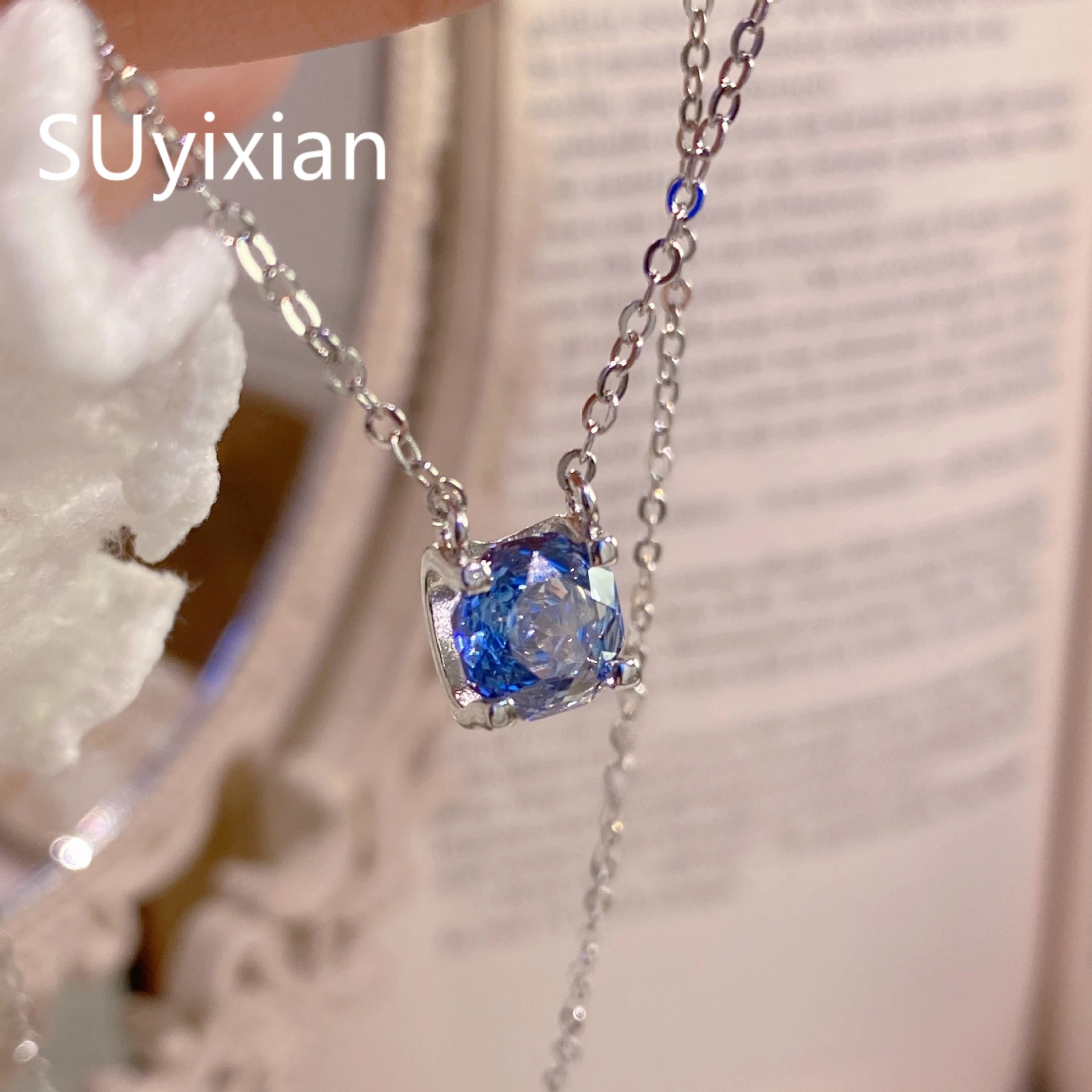 925 Sterling Silver Fashion Shine Octagonal Millennium Rose Cut Zircon Necklace Birthday Party Anniversary Gift Ladies Jewelry