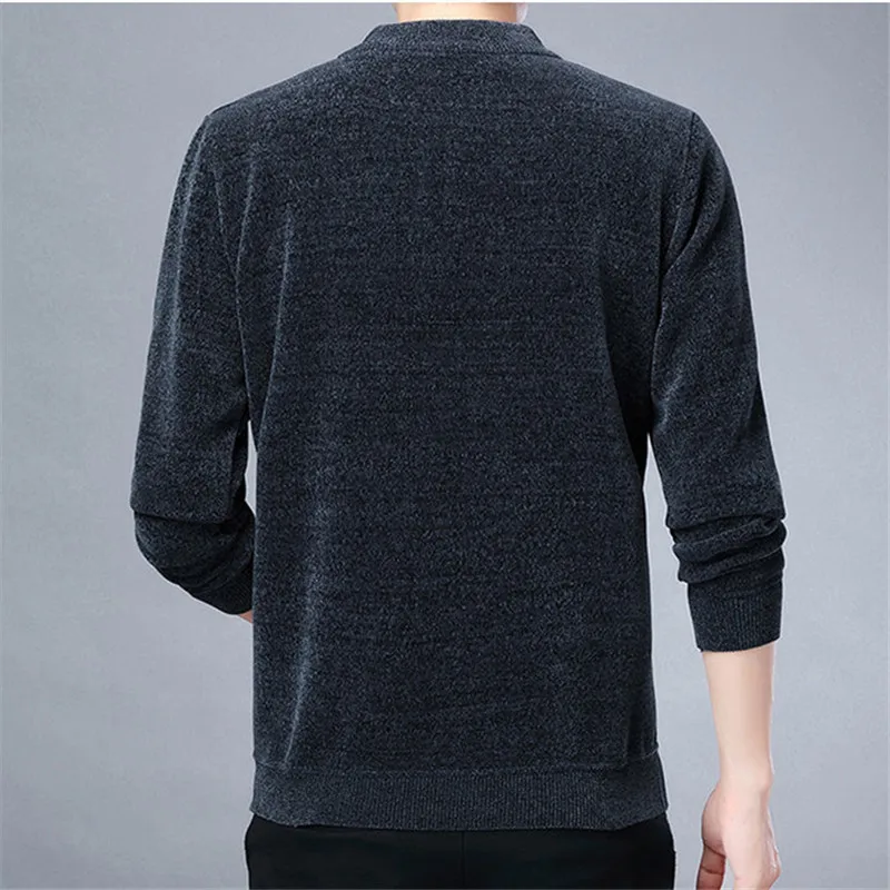 Chenille Sweater Men Casual Knitted Tops Autumn Winter Thicken Loose Solid Pullover Half Turtleneck Zipper Jumper Knitwear