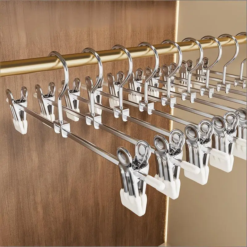 5pcs Metal Windproof Hanger For Clothes Home Pants Coat Non-slip Drying Hangers With Adjustable Clips Closets Storage Racks