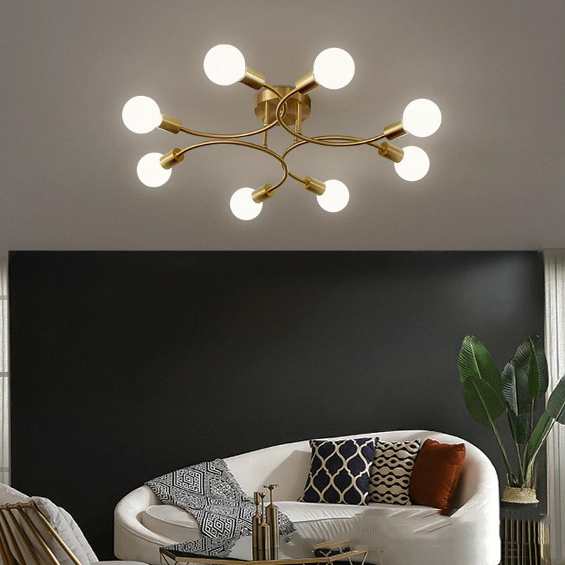 

Nordic Golden Bedroom Ceiling Light LED Creative Ceiling Chandelier Multi Head Minimalist Living Room Dining Room Light