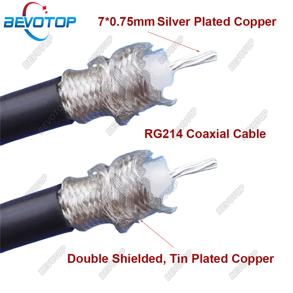 

RG214 Coaxial Cable 50 Ohm 50-7 RF Coaxial Pigtail Cable Double Shielded Tin Plated Copper High-power Low Loss BEVOTOP