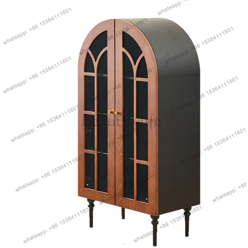 

Medieval retro arched solid wood wardrobe household TV side storage living room dining side cabinet