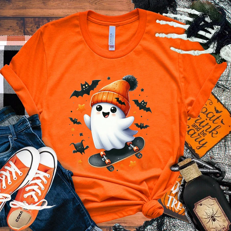 

10 Colors Women Fashion Short Sleeve Tee Shirt Halloween Boo Bat Print T Shirt Casual Loose Summer Cool T-Shirt Top