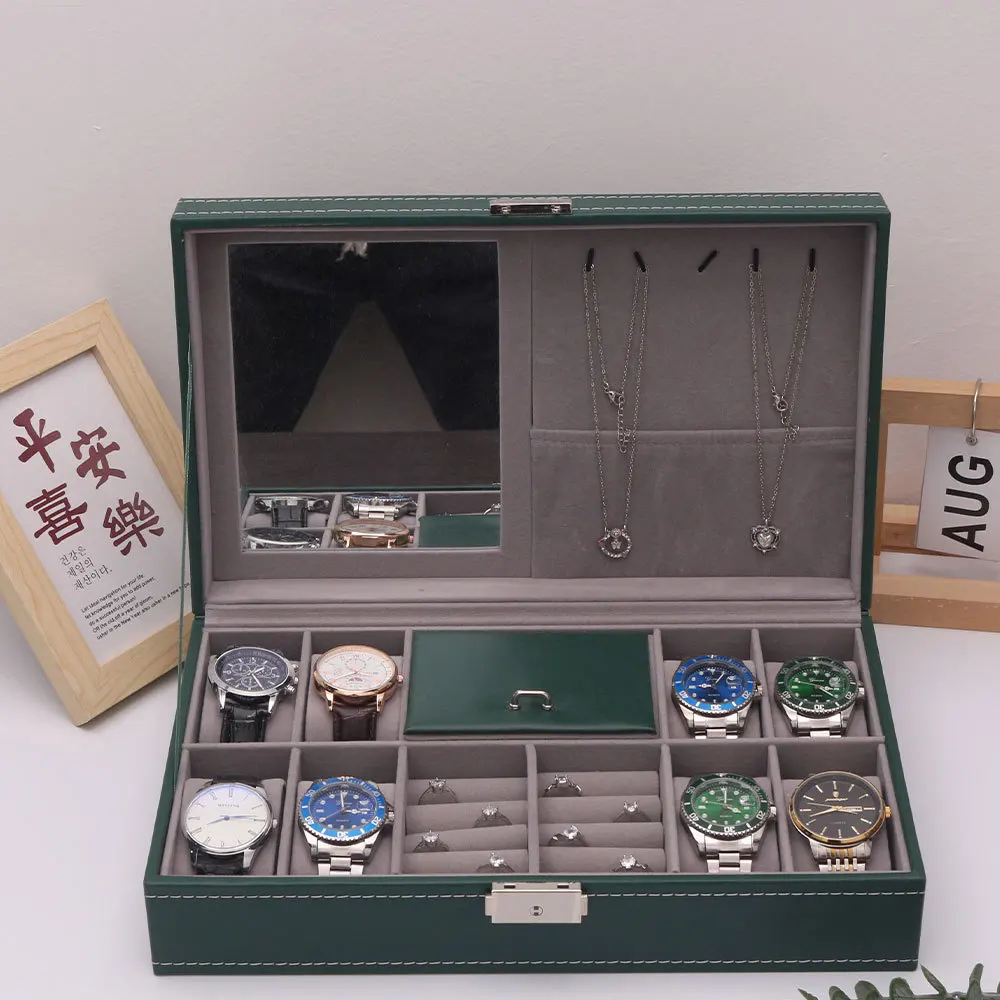DELESYS Multi-Functional PU Leather Watch Jewelry Storage Box Ring Earrings Jewelry Packaging Box With Cosmetic Mirror