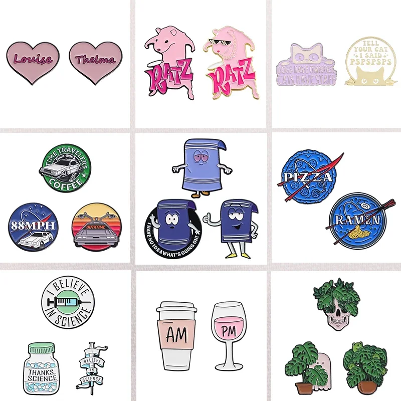 2-3Pcs/Set Cartoon Pink Ratz Cat Enamel Pins Custom Car AM Coffee PM Wine Decorative Brooch Lapel Backpack Badge Accessories Pin