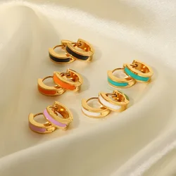Glamour Jewelry Stainless Steel Dripping Oil Black White Colorful Enamel Hoop Earrings Geometric Enamel Stud Earrings for Women