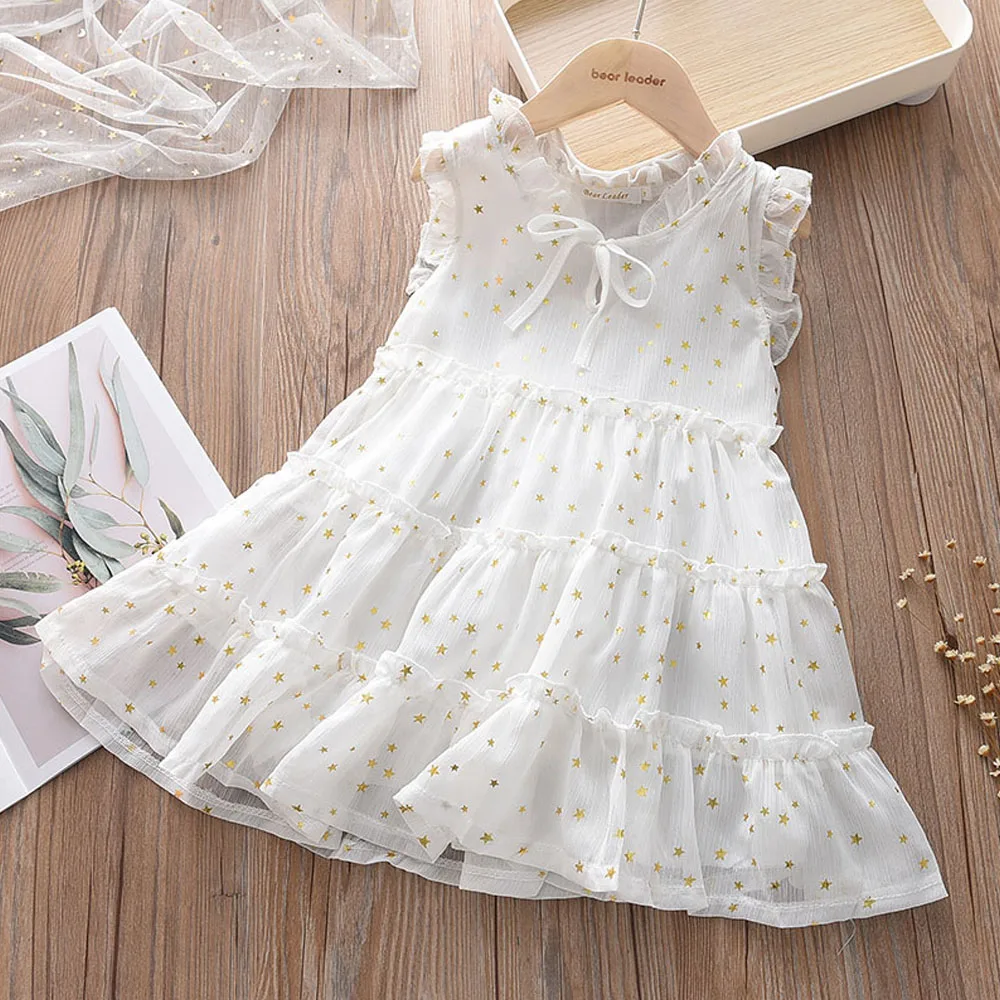 Bear Leader Sweet Girls Dress 2023 Summer Fashion Girl Kids Party Dresses Starry Sequins Outfits Gown Children Princess Clothes