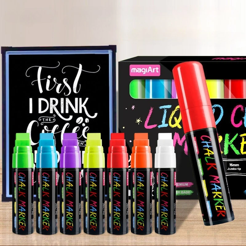 8color Liquid Chalk 15mm Erasable Strong Adhesion Not Easy To Fade for Painting Graffiti Teaching Office Advertising Design