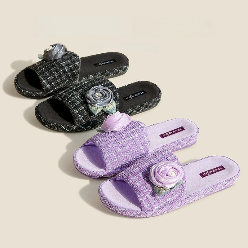 

Spring and Summer Cotton - Linen Cool Women's Slippers with Elegant Sophisticated Design Soft Anti-slip Sole Indoor Home Wear