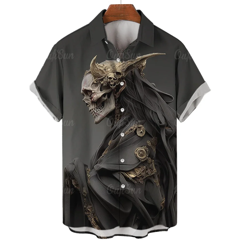 Heren Shirt Met Korte Mouwen 3d Skull Print Hawaiian Shirt Heren Mode Heren Grote Maat Shirt Nieuwe Zomer Heren Kleding