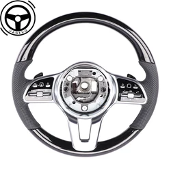 Leather Steering Wheel For Mercedes Benz A/C/E/G/S W221 W222 W204 W205 Multifunctional Peach Wood Steering Wheel With Paddles