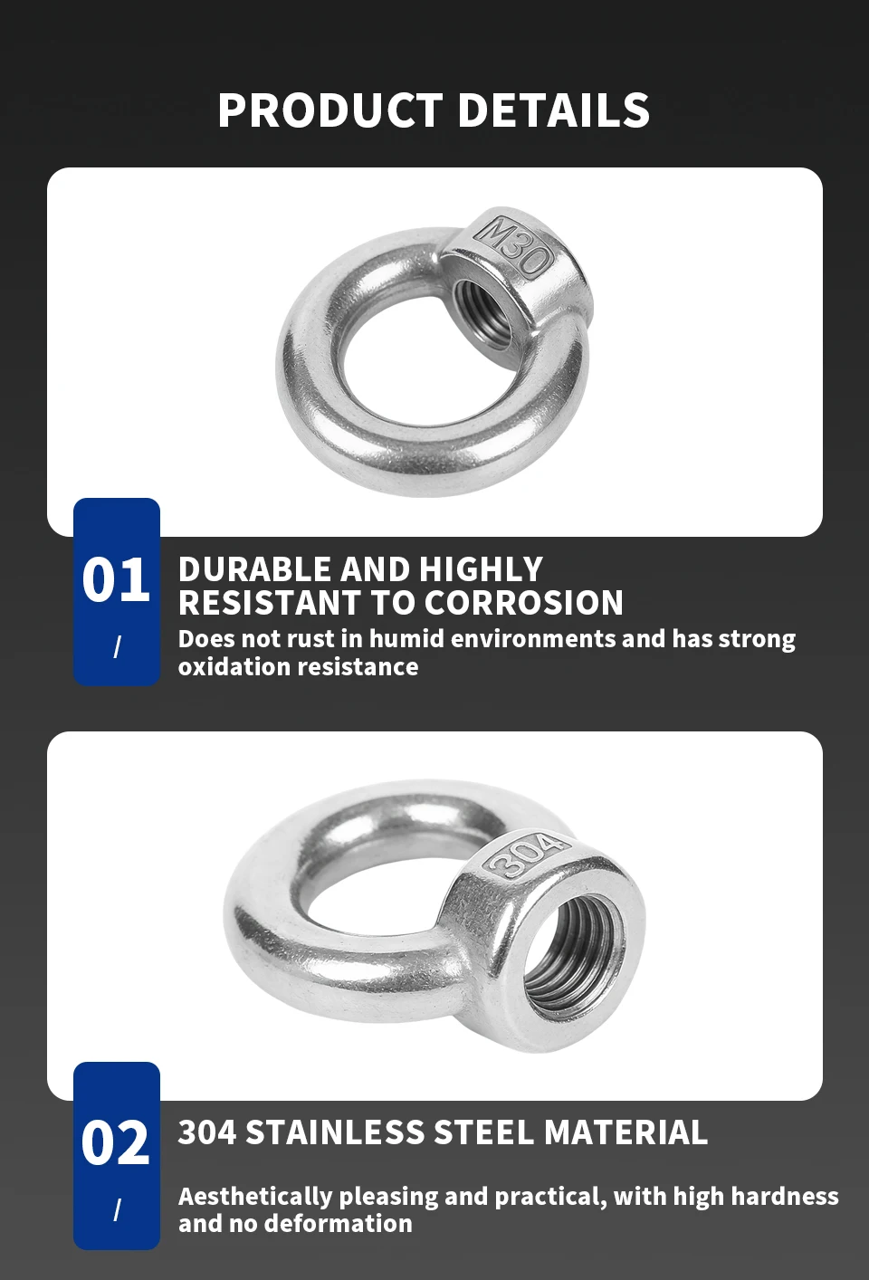 DIN582 Hebeösenmutter 304 Edelstahl Ringmuttern Marinequalität Hochleistungs-Hebeösenmutter M4 M5 M6 M8 M10 M12 M16 M20 – Detail 4