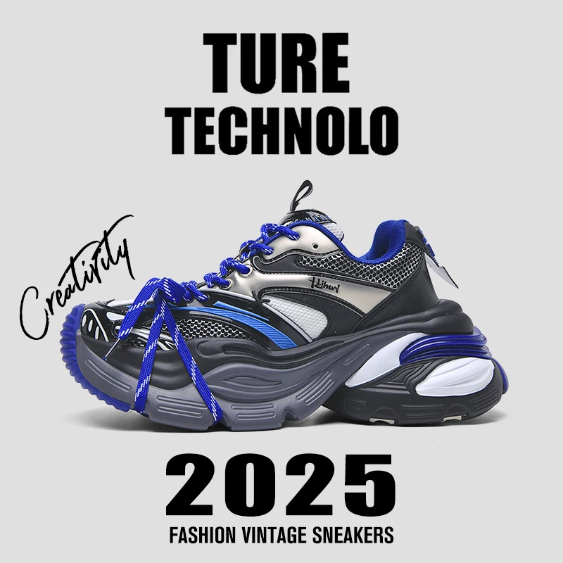 

Klein blue deconstructive strap dad shoes for men and women 2025 new thick soled height increasing sports shoes