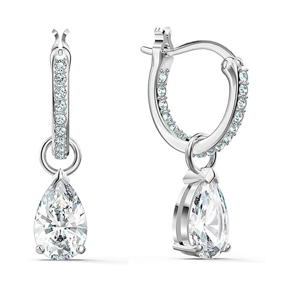Huitan Crystal Pear Cubic Zircon Dangle Earrings for Women Wedding Engagement Party Temperament Elegant Earrings Fashion Jewelry
