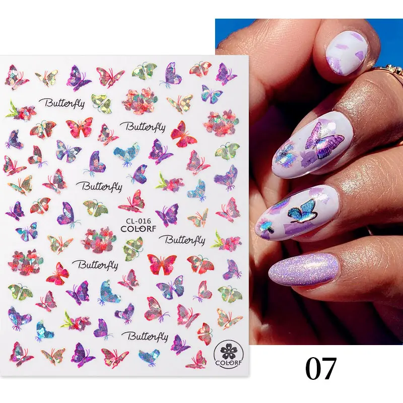 Pink Holographics Laser Bronzing 3D Butterfly Nail Art Stickers Adhesive Sliders DIY Nail Transfer Decals Foils Wraps Decoration