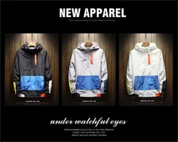 Fall Men's Casual Splicing Hooded Jacket Waterpoof Windbreaker Jacket Multi-Colour Unisex Oversized M-5XL Jacket