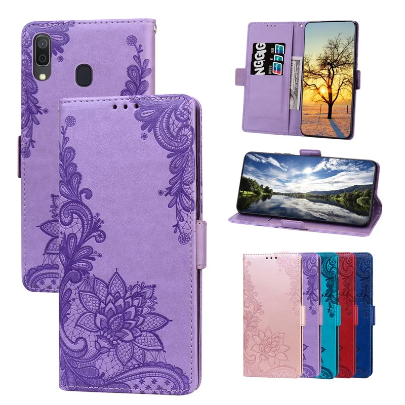 

Embossing Lace Magnetic Flip Wallet Leather Case for Samsung Galaxy A30 Cover with Clip for Galaxy A30S