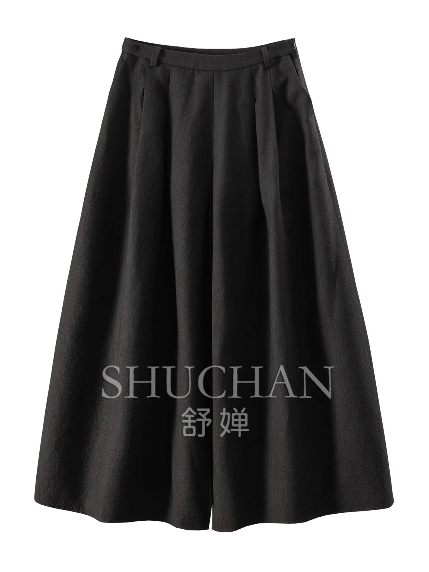 Skirt Calm and Atmospheric, French High-quality Wool + Cotton High-waisted A-shaped Split Skirt Women's 82W1