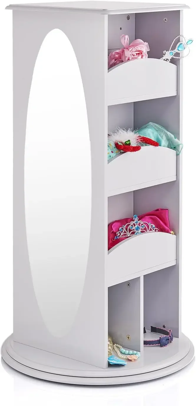 Rotating Dress Up Storage - Gray: Kids' Clothes and Costume Wardrobe with 2 Mirrors, Trays & Hooks for Toddlers -  with Shelves,