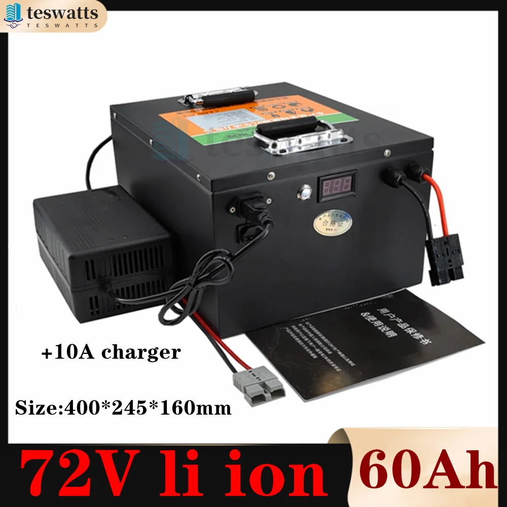 

high capacity 72v 60Ah li-ion no 72v 80ah lithium for 3000w bicycle battery bike tricycle motorhome inverter +10A charger