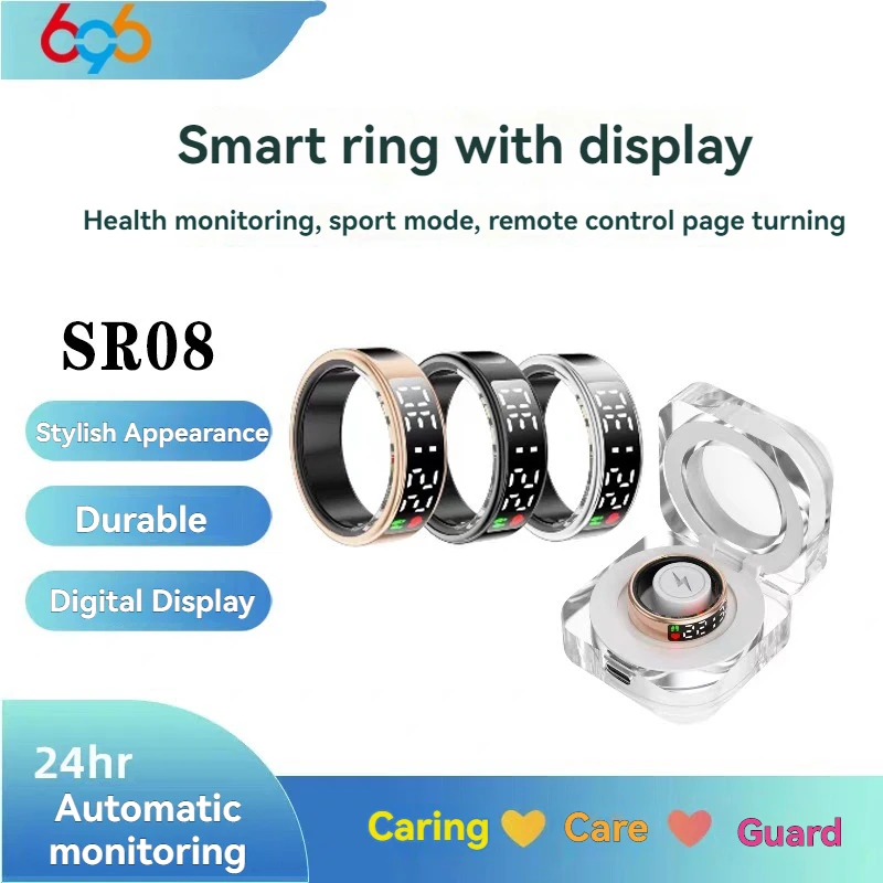 

Women Smart Ring Men LED Display Screen Heart Rate Blood Oxygen Monitoring 5ATM Waterproof Gesture Swipe Ring Multi Sports Modes