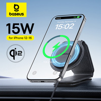Baseus Car Phone Holder for iPhone 12-16 Wireless Charger 15W QI2 Magnetic Dashboard Center Console Car Mount Stand Phone Holder