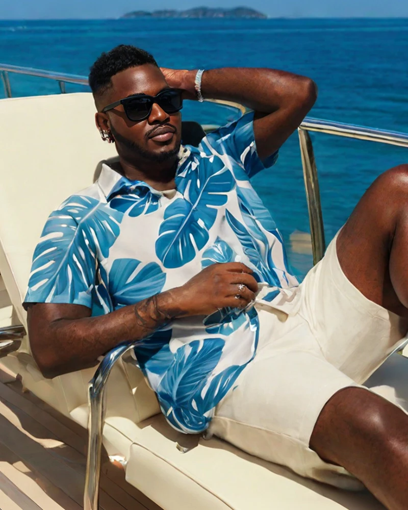 

S-9XL Plus Size Men's Hawaiian Palm & Toucan Print Short Sleeve Shirt, Casual Button Up for Beach, Vacation & Daily Wear