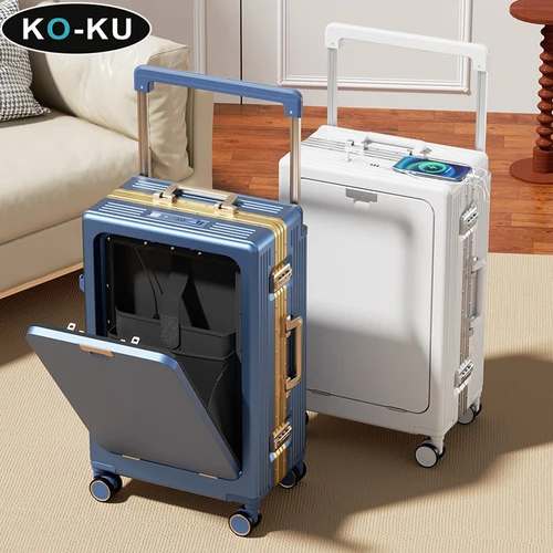 KO-KU 전면 개방 여행 가방, 넓은 트롤리 수하물, 다기능 비즈니스 컴퓨터 여행 가방, 탑승 상자, 20 인치, 24 인치, 26/28 인치 
