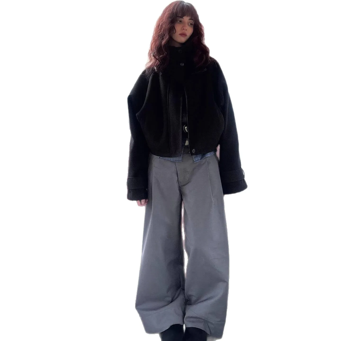 

Spot Goods 2025 New Women's Fashion Versatile Solid Color Stand Collar Zip Jacket Wool Coat.