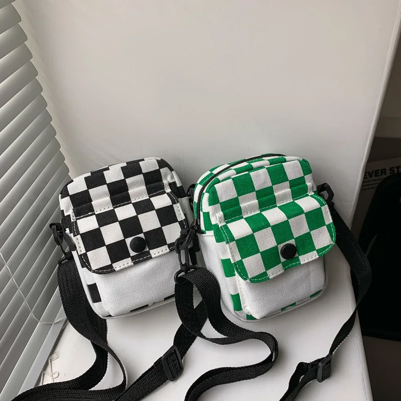 

Мужская спортивная сумка через плечо с регулируемыми бретелями, повседневная сумка для путешествий, мини-квадратный дизайн в клетку с модным карманом спереди
