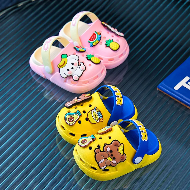 

Summer Childrens Slippers Hole Kids Sandals Soft Anti-Skid Cartoon DIY Design Indoor Anti-Slip Boys Girls Beach Shoes