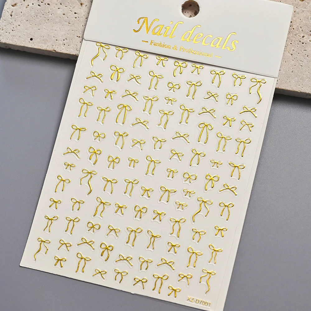 1Pc 3D Gold Silver Mini Bow Nail Art Stickers Bronzing Ribbon Bowknot Self Adhesive Sliders Kawaii Bow Tie Manicure Decals
