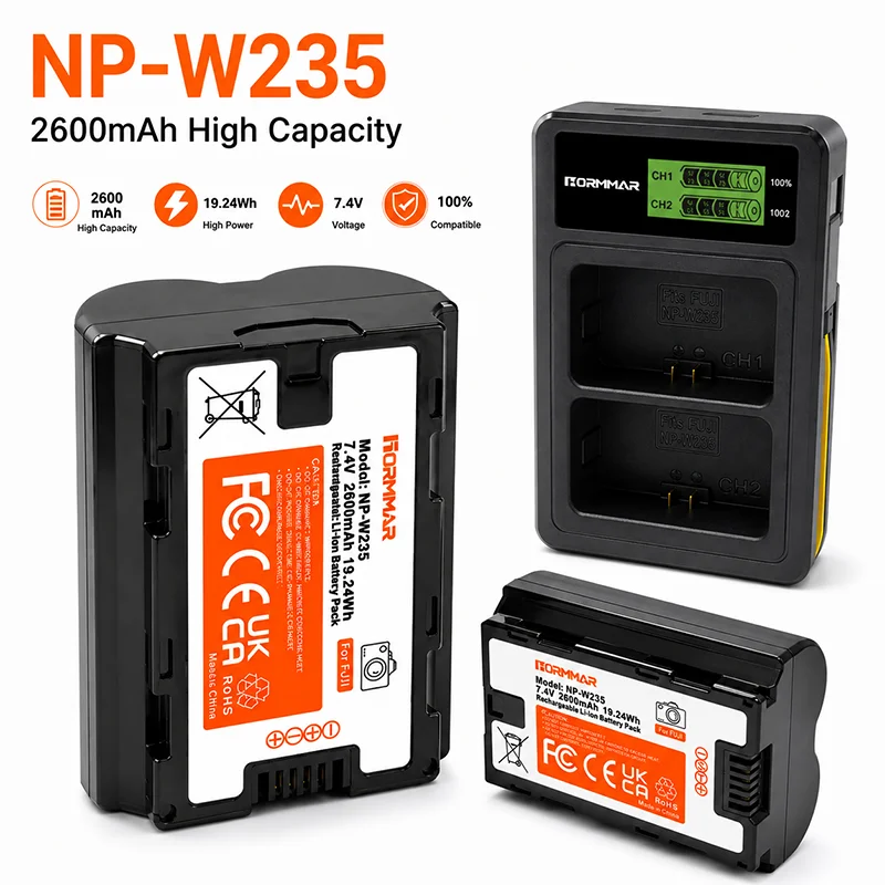 NP-W235 2600mAh Li-ion Rechargeable Battery for Fujifilm X-H2S X-H2 X-T5 X-T4 X-S20 GFX100S GFX50S II Camera