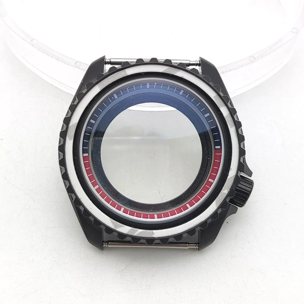 

Черный корпус для часов с PVD-покрытием NH35, корпус 42 мм для аксессуаров для часов NH35, прозрачная задняя часть, коробка для часов с ремешком 22 мм, сапфировое стекло